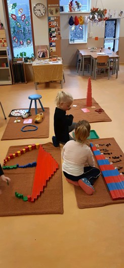 Maria Montessori ontwikkelde materiaal voor zelfstandig leren, zintuiglijk (groot-klein, dik-dun..) ook voor taal- en rekenbasisinzicht.
