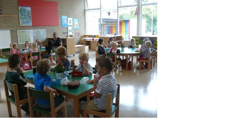 Vijf dagen per week eten de leerlingen samen met de leerkracht.